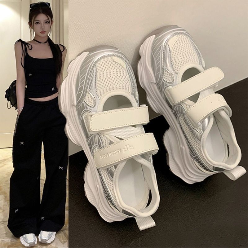 Velcro Strap Sandal - Sandali con Plateau Traforati in Argento
