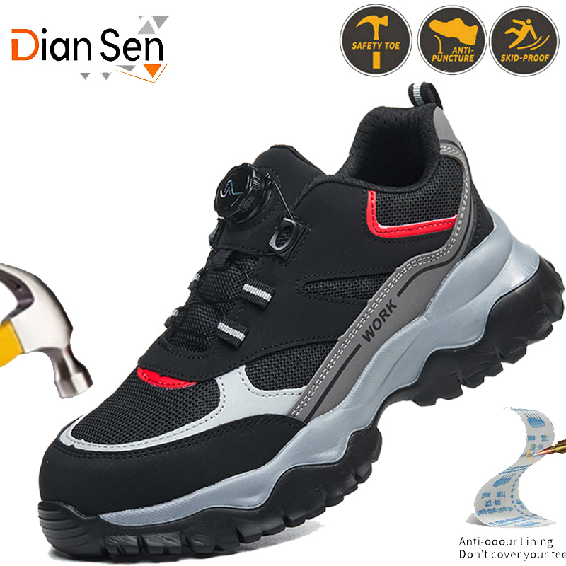 Work Boot Steel Toe - Scarpe indistruttibili Stivali antinfortunistici con bottone